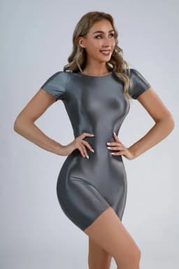 Sexy Women Oil Glossy Shiny Tube Bodysuit Elastic One Piece Thong Candy Color Sexy Tights Bandage Satin Shaper Leotard Short