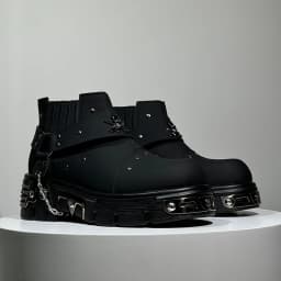Men New Black Rock Punk Metal Patchwork Fashionable Boots Men Low Cut Height Increasing Fashionable Casual Shoes