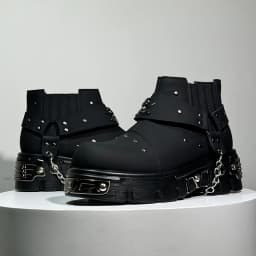 Men New Black Rock Punk Metal Patchwork Fashionable Boots Men Low Cut Height Increasing Fashionable Casual Shoes