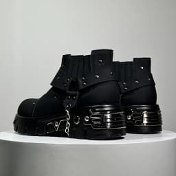 Men New Black Rock Punk Metal Patchwork Fashionable Boots Men Low Cut Height Increasing Fashionable Casual Shoes