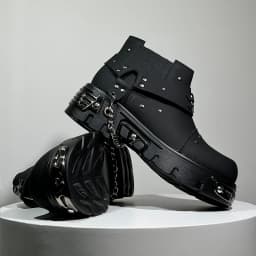 Men New Black Rock Punk Metal Patchwork Fashionable Boots Men Low Cut Height Increasing Fashionable Casual Shoes