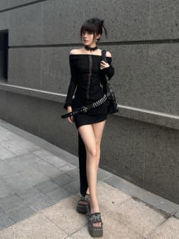 Seeslim Women's T-shirt 2000s Clothes Y2k Korean Fashion Long Sleeve Hotsweet Tees Female Goth Skinny Hollow Out Off Shoulder