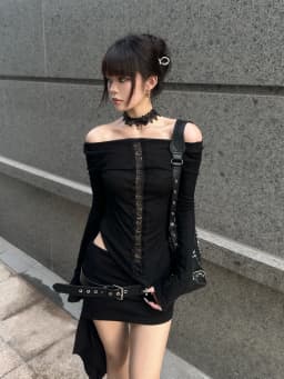 Seeslim Women's T-shirt 2000s Clothes Y2k Korean Fashion Long Sleeve Hotsweet Tees Female Goth Skinny Hollow Out Off Shoulder