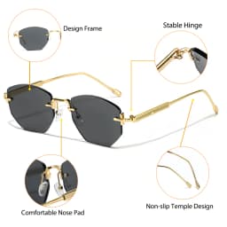 CATERSIDE Men's Fashion Retro Frameless Sunglasses Polygon Rimless Y2K Sun Glasses Women Travel Party Business Eyewear UV400