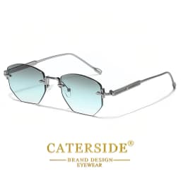 CATERSIDE Men's Fashion Retro Frameless Sunglasses Polygon Rimless Y2K Sun Glasses Women Travel Party Business Eyewear UV400