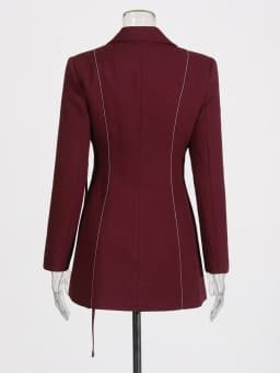 TWOTWINSTYLE Burgundy Two Piece Set For Women Notched Collar Long Sleeve Top High Waist Straight Pant Temperament Sets Female