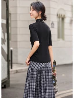 VIMLY Women's Half Sleeve T-shirts Autumn 2026 Casual Folds Mandarin Collar Knitted Slim Fit Ladies Tops Woman Clothing A2811