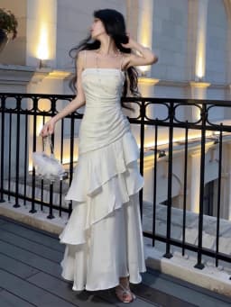 Elegant Women French Spaghetti Strap New Long Dresses Female Slim Chic Party Prom Robe Fashion One Piece Clothing Spring Summer