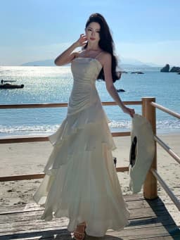 Elegant Women French Spaghetti Strap New Long Dresses Female Slim Chic Party Prom Robe Fashion One Piece Clothing Spring Summer