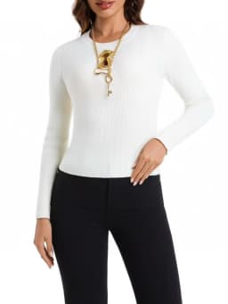 TWOTWINSTYLE Solid Slimming Spliced Sequined Basics Sweaters for Women Round Neck Long Sleeves Hollow Out Casual Sweater Female