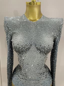 Sparkle Silver Rhinestones Long Sleeve Stretch Bodysuits 2025 New Women Evening Luxury Birthday Party Sexy Nightclub Stage Costu