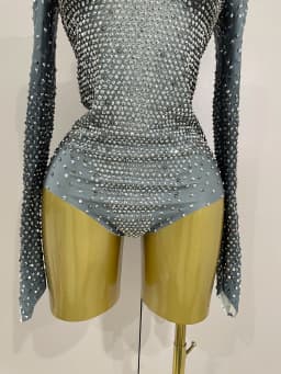 Sparkle Silver Rhinestones Long Sleeve Stretch Bodysuits 2025 New Women Evening Luxury Birthday Party Sexy Nightclub Stage Costu