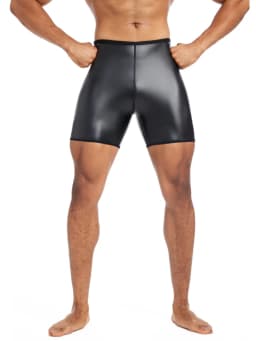 PU Leather Shorts Elastic Waist Rave Short Pants New Men Shorts Pants Male Solid Color Leather Trousers Fitness Streetwear S-4XL