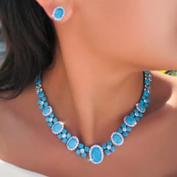 ThreeGraces Luxury Shiny Blue Synthetic Turquoise Geometric Oval Shape Bridal Wedding Evening Party Jewelry Set for Women T1114