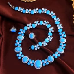 ThreeGraces Luxury Shiny Blue Synthetic Turquoise Geometric Oval Shape Bridal Wedding Evening Party Jewelry Set for Women T1114