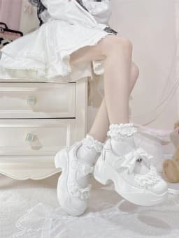 Spring Rilei Gururu Original Sweet Girl Single Shoes Shallow Mouth Spring/summer Lolita Girl Lace Bow Sports Shoes