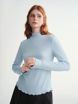 DUSHU Self-Heating Wool T-shirts Half-High Collar Soft Knit Women's Longline Bralette Fall Winter Curvy Solid Color Pullovers