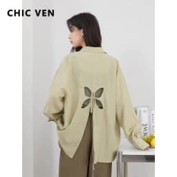 CHIC VEN Women Long Sleeve Shirts Solid Loose Casual New Style Design Back Hollow Out Shirt Female Blouse Spring Summer 2026