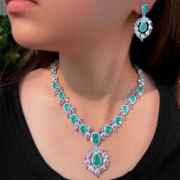 ThreeGraces Luxury Shiny Pink and Green Ice Crack Design Zirconia Bridal Wedding Party Water Drop Jewelry Set for Women T1072