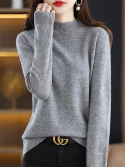 Fashion 100% Wool Sweater Women's Mock-Neck Knitwear Cashmere Pullovers Autumn Winter Long Sleeve Jumpers Clothing Tops