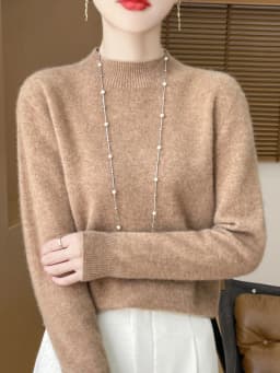 Fashion 100% Wool Sweater Women's Mock-Neck Knitwear Cashmere Pullovers Autumn Winter Long Sleeve Jumpers Clothing Tops