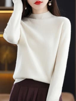 Fashion 100% Wool Sweater Women's Mock-Neck Knitwear Cashmere Pullovers Autumn Winter Long Sleeve Jumpers Clothing Tops