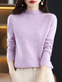 Fashion 100% Wool Sweater Women's Mock-Neck Knitwear Cashmere Pullovers Autumn Winter Long Sleeve Jumpers Clothing Tops
