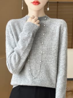Fashion 100% Wool Sweater Women's Mock-Neck Knitwear Cashmere Pullovers Autumn Winter Long Sleeve Jumpers Clothing Tops