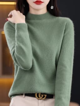 Fashion 100% Wool Sweater Women's Mock-Neck Knitwear Cashmere Pullovers Autumn Winter Long Sleeve Jumpers Clothing Tops