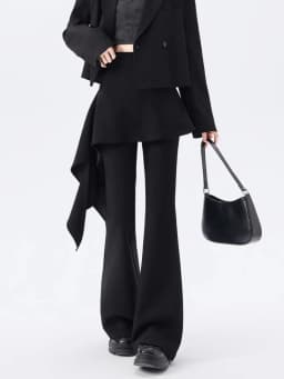 Women Black Goth Baggy Flare Pants with Skirt Vintage Y2k Pants Harajuku Japanese 2000s Style Trousers 2000s Emo Trashy Clothes