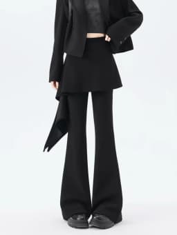 Women Black Goth Baggy Flare Pants with Skirt Vintage Y2k Pants Harajuku Japanese 2000s Style Trousers 2000s Emo Trashy Clothes