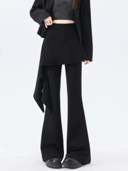 Women Black Goth Baggy Flare Pants with Skirt Vintage Y2k Pants Harajuku Japanese 2000s Style Trousers 2000s Emo Trashy Clothes