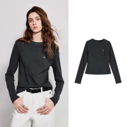 TOYOUTH Women T-Shirts 2026 Spring New Split Splicing Slim Fit Crew Neck Long Sleeve Figure Flattering Base Layer Casual Tops