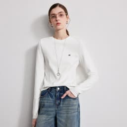 TOYOUTH Women T-Shirts 2026 Spring New Split Splicing Slim Fit Crew Neck Long Sleeve Figure Flattering Base Layer Casual Tops