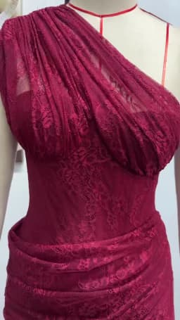 VC Elegant One-Shoulder Burgundy Lace Long Dresses for Women – Slim Fit Draped Formal Party Dress Sexy Sheer Lace Maxi Dress