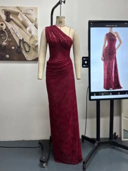 VC Elegant One-Shoulder Burgundy Lace Long Dresses for Women – Slim Fit Draped Formal Party Dress Sexy Sheer Lace Maxi Dress