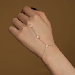 Lnkry 2.5mm Certified Moissanite Ring Bracelet 14k Gold Filled Four Leaf Flower Bracelet With Ring Hand Chain Stackable Jewelry