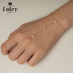 Lnkry 2.5mm Certified Moissanite Ring Bracelet 14k Gold Filled Four Leaf Flower Bracelet With Ring Hand Chain Stackable Jewelry