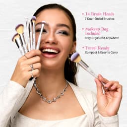 Jessup Makeup Brushes Set 3/7pcs Dual Ended Synthetic Foundation Blush Highlight Blending Eyebrow Brush with Bag,Quiet Gray T520