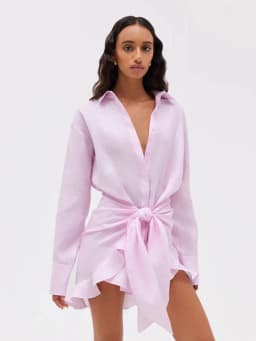 Wolfeel 2026 Summer Women's Resort Lazy Style Shirt Dress Solid Color Tie Front Collared Bodycon Summer Dress