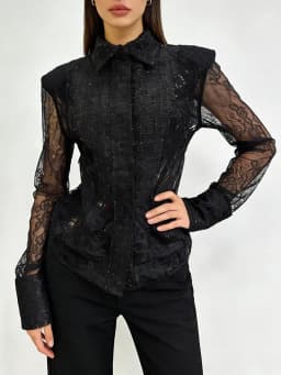 TWOTWINSTYLE Slimming Sheer Spliced Lace Sexy Shirt for Women Lapel Long Sleeves Tunic Patchwork Hot Fix Shirts Female Clothing