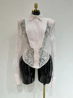 TWOTWINSTYLE Slimming Sheer Spliced Lace Sexy Shirt for Women Lapel Long Sleeves Tunic Patchwork Hot Fix Shirts Female Clothing