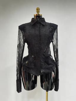TWOTWINSTYLE Slimming Sheer Spliced Lace Sexy Shirt for Women Lapel Long Sleeves Tunic Patchwork Hot Fix Shirts Female Clothing