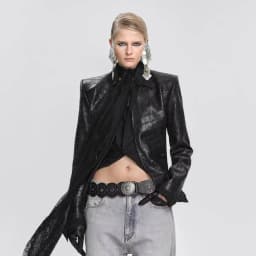 BJTZ Women Vintage Faux Leather Jacket Asymmetric Hem Slim Fit Waist Elegant Office Party Casual Outerwear Spring Autumn