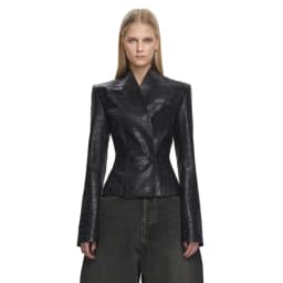 BJTZ Women Vintage Faux Leather Jacket Asymmetric Hem Slim Fit Waist Elegant Office Party Casual Outerwear Spring Autumn