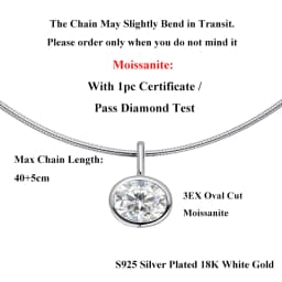 EWYA Oval Cut 2/3/4ct Solitaire Moissanite Pendant Necklaces Women Wedding S925 Silver 1.5mm Solid Choker Big Diamond Neck Chain