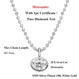EWYA Oval Cut 2/3/4ct Solitaire Moissanite Pendant Necklaces Women Wedding S925 Silver 1.5mm Solid Choker Big Diamond Neck Chain