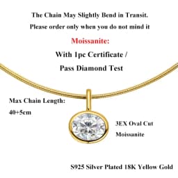 EWYA Oval Cut 2/3/4ct Solitaire Moissanite Pendant Necklaces Women Wedding S925 Silver 1.5mm Solid Choker Big Diamond Neck Chain