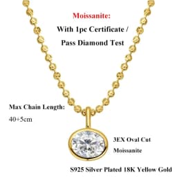 EWYA Oval Cut 2/3/4ct Solitaire Moissanite Pendant Necklaces Women Wedding S925 Silver 1.5mm Solid Choker Big Diamond Neck Chain