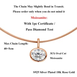 EWYA Oval Cut 2/3/4ct Solitaire Moissanite Pendant Necklaces Women Wedding S925 Silver 1.5mm Solid Choker Big Diamond Neck Chain